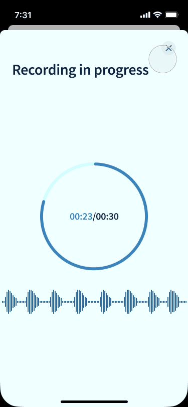 ShuntWizard app — Recording in progress with waveform visualization